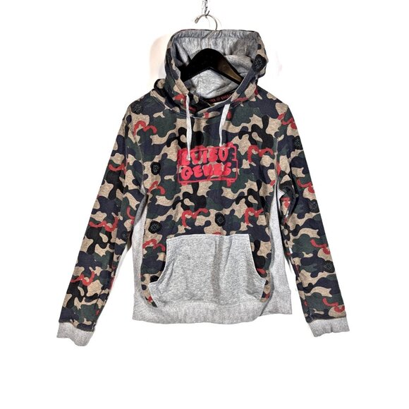 EVISU Genes Vintage 90s Streetwear Hoodie Camo Cotton Red Womens L Men's M Sweat - Picture 1 of 8